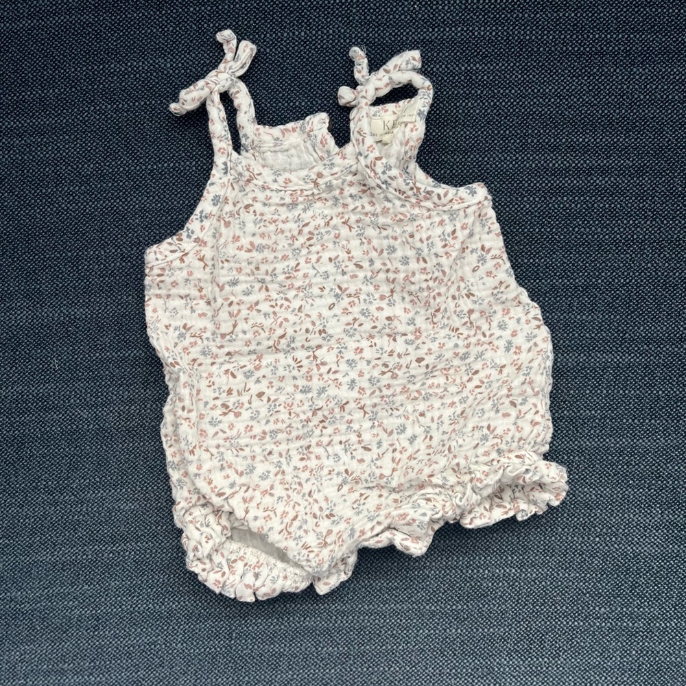 Floral Baby Romper with Tied Straps